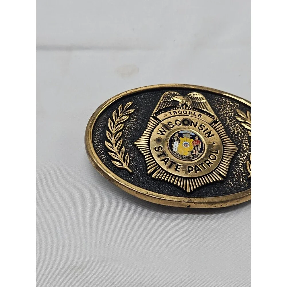 Brass Wisconsin State Patrol Wsp Highway Trooper Police Vintage Belt Buckle